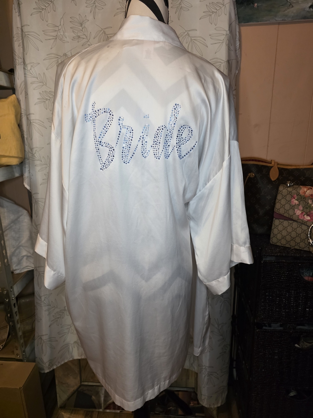 Victoria's Secret White Satin Bride Robe with Rhinestone Script
